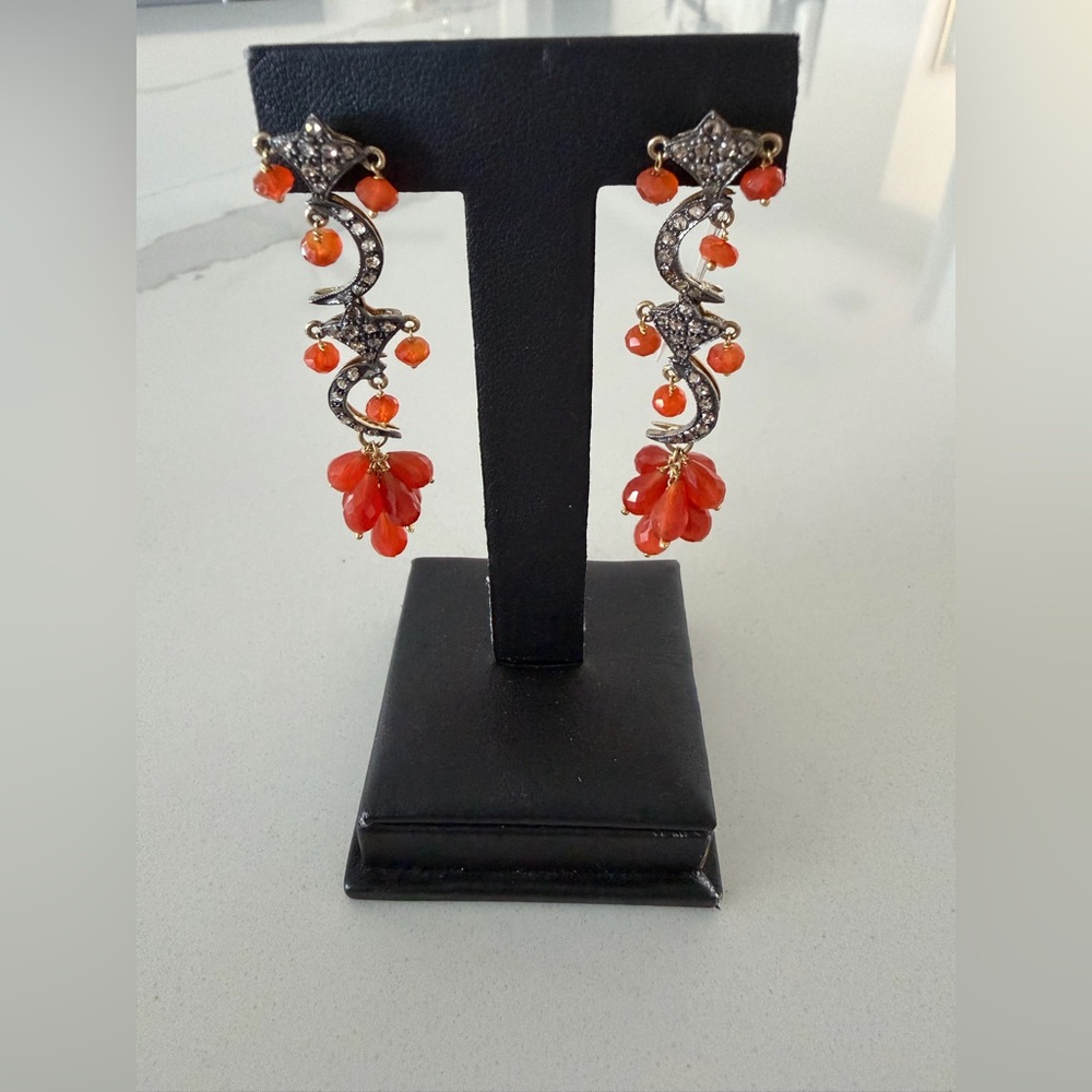 Carnelian & Diamond Drop Earrings - Elegant Women Jewelry